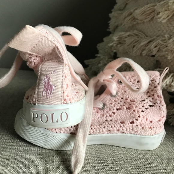 Polo Ralph Lauren Other - Ralph Lauren pink crochet high top sneakers